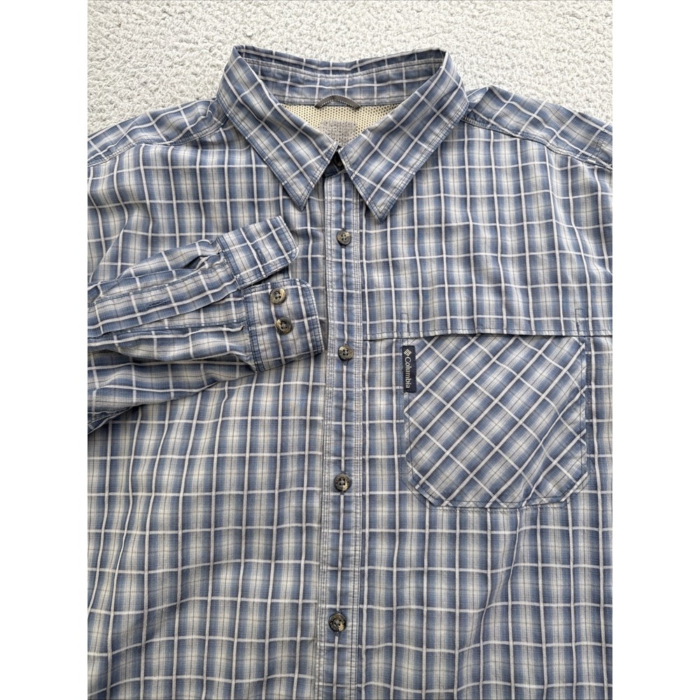 Columbia Omni Shade Shirt Mens XXL 2XL Blue Plaid Cotton L/S Button Down Casual